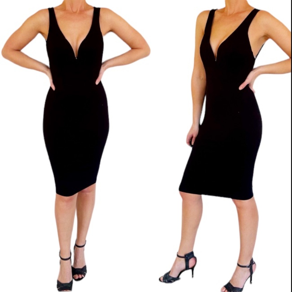 Lulu’s black plunge deep-v strappy cut out back bodycon cocktail dress size XS